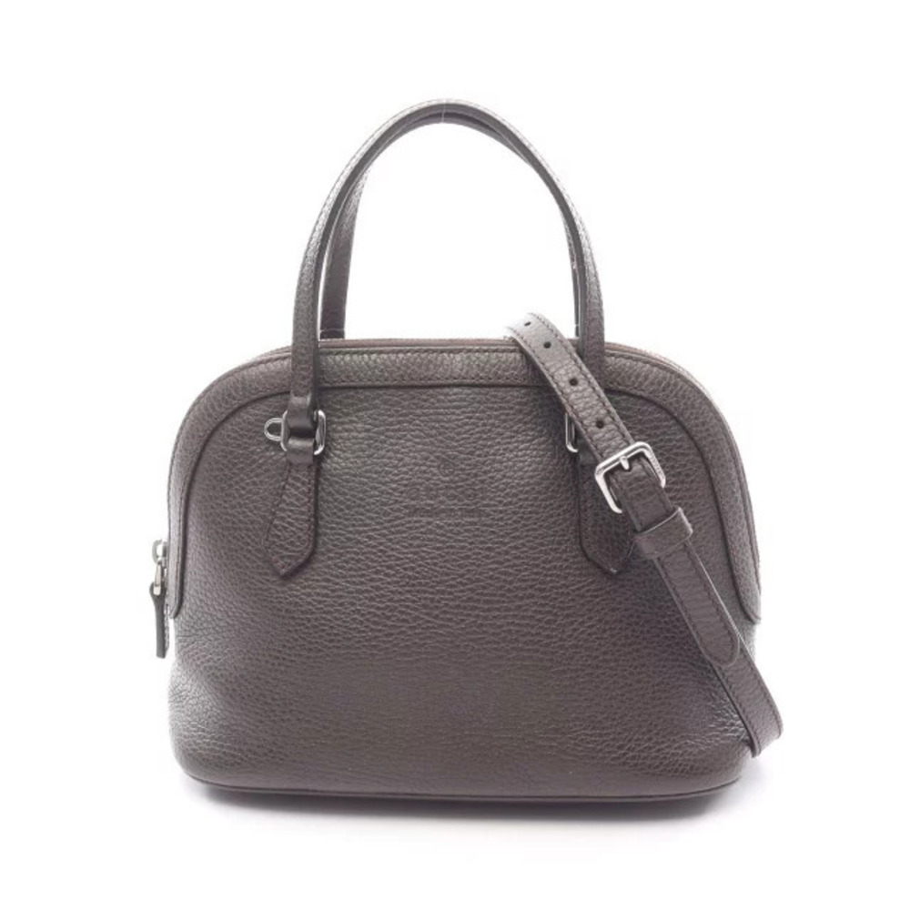 Gucci brown pebbled leather dome satchel dual top handles strap